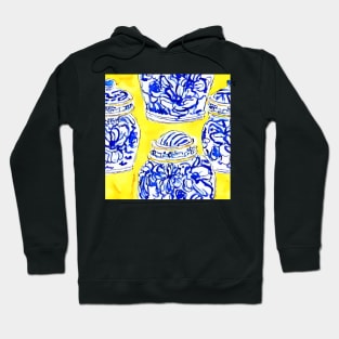 Blue and white ginger jars on yellow Hoodie